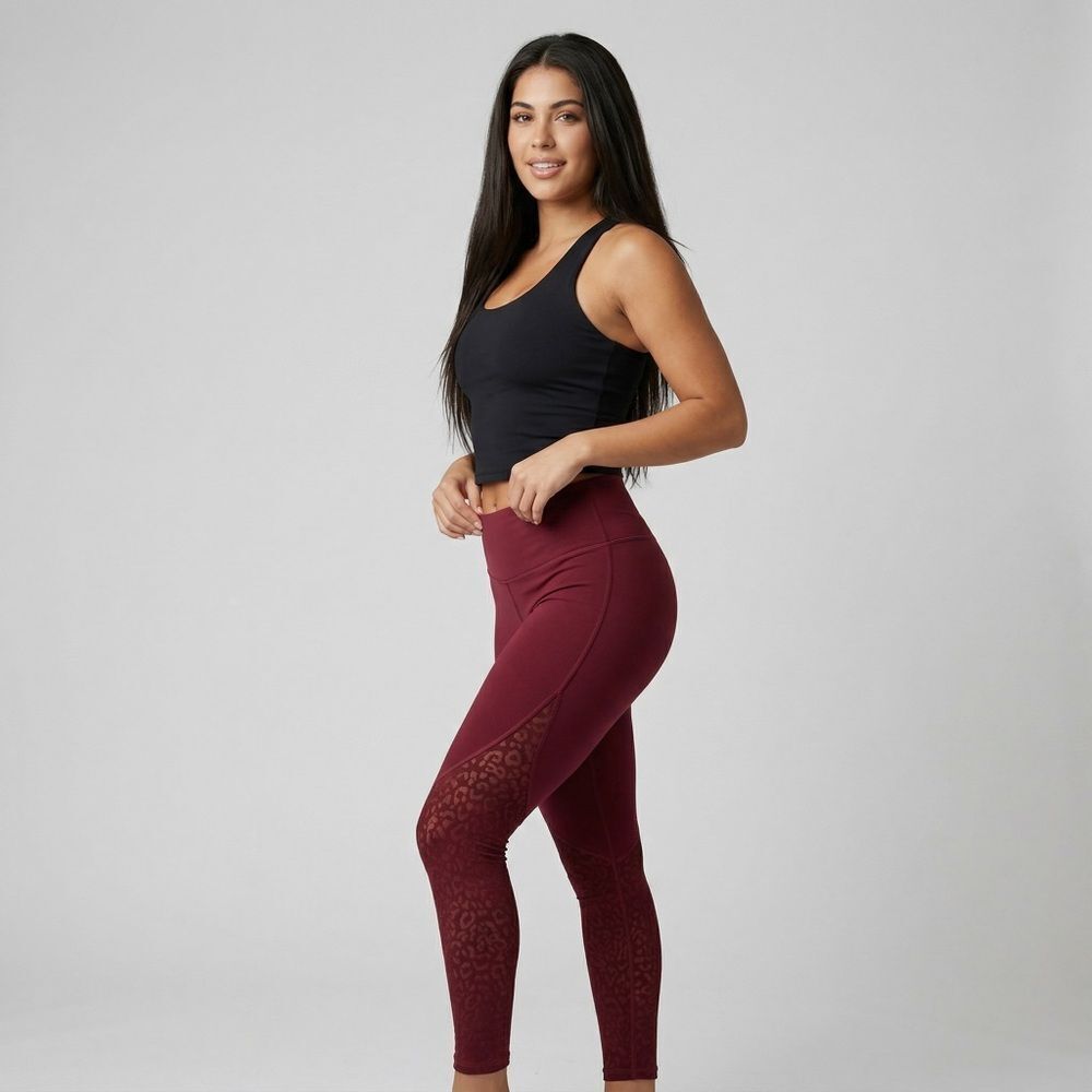 Victoria's Secret Solid Burgundy High-Rise Leggings with cheetah print Sides M